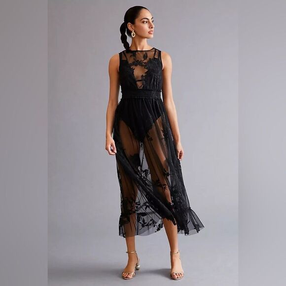 Anthropologie Dresses & Skirts - NWT By Anthropologie Embroidered Mesh Maxi Dress